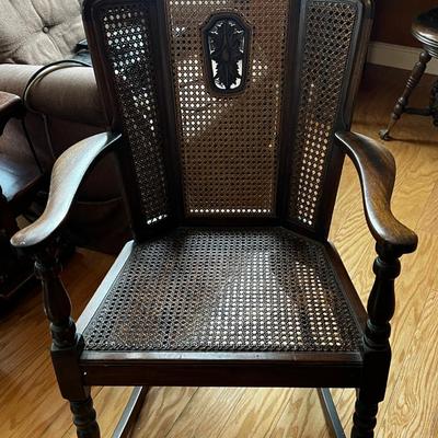 Jacobian Walnut and Wicker Rocking Chair Antique 