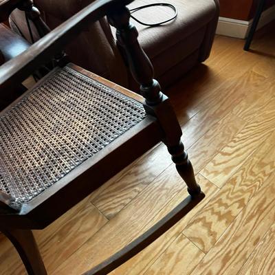 Jacobian Walnut and Wicker Rocking Chair Antique 