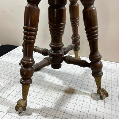 Oak Antique Piano Stool Brass Crystal Ball Claw Foot. 