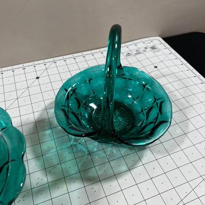 Green Turquoise Block Pattern Platter Bride Basket 