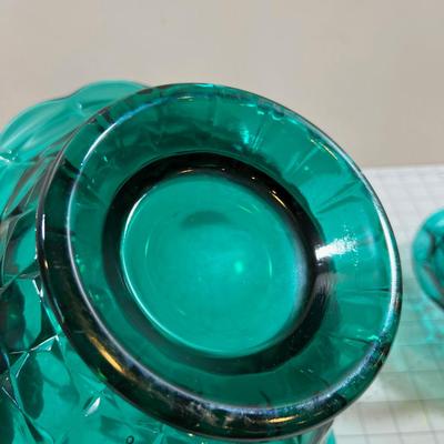 Green Turquoise Block Pattern Platter Bride Basket 