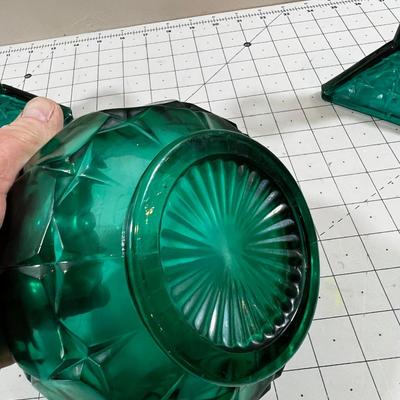 Green Turquoise Block Pattern Platter Pair of Candle Sticks and Bowl 