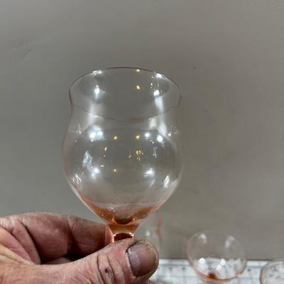 Pink Depression Glass Stems and Tumblers. 