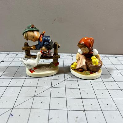 2 Hummel Figurines; Girl with chicks  and Boy with goose
