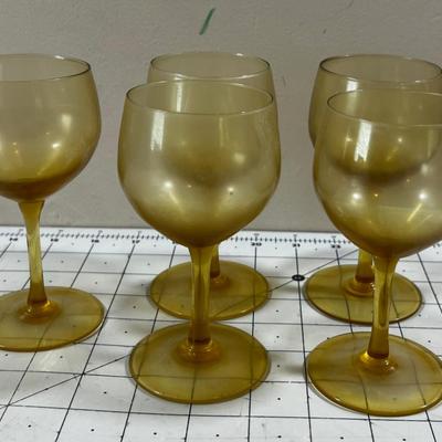 5 Amber Wine Glasses