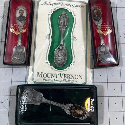 4 Collectible Pewter Spoons in Original Boxes