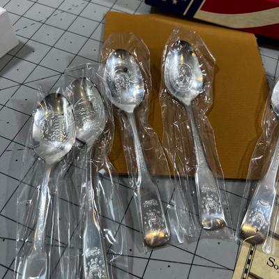 NEW Display Board and 13 Original Colonies Spoon Collection
