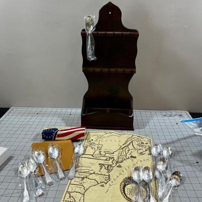 NEW Display Board and 13 Original Colonies Spoon Collection