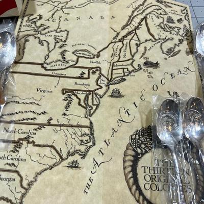 NEW Display Board and 13 Original Colonies Spoon Collection