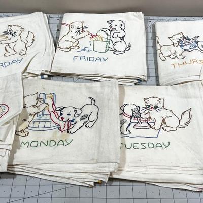 Days of the Week Embroidered Dish Towels 