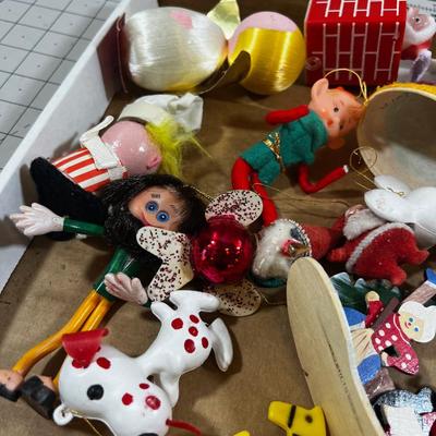 Tray of Vintage X-mas Ornaments from 60's & 70's 