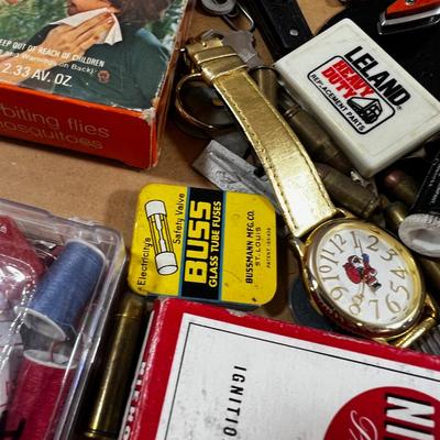 Tray of Junk Drawer Clean Out: Knives, watches, bullets and such