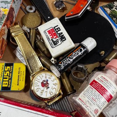 Tray of Junk Drawer Clean Out: Knives, watches, bullets and such