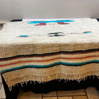 Mexican Cotton Serape Off White, Orange, Turquoise Blanket