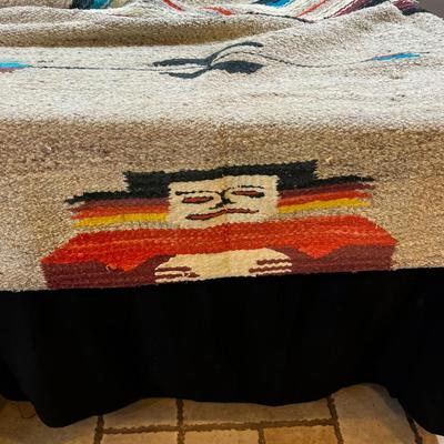 Mexican Cotton Serape Off White, Orange, Turquoise Blanket