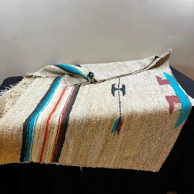 Mexican Cotton Serape Off White, Orange, Turquoise Blanket