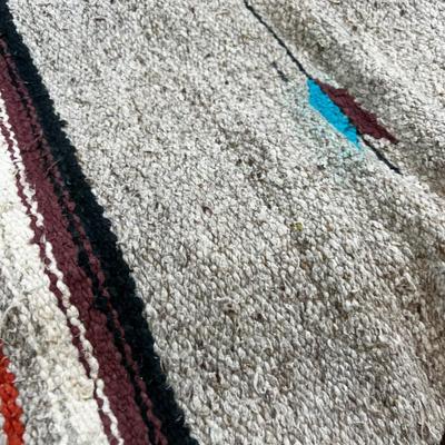 Mexican Cotton Serape Off White, Orange, Turquoise Blanket