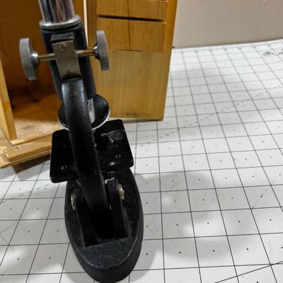 Small Microscope with Wood Case
