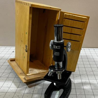 Small Microscope with Wood Case