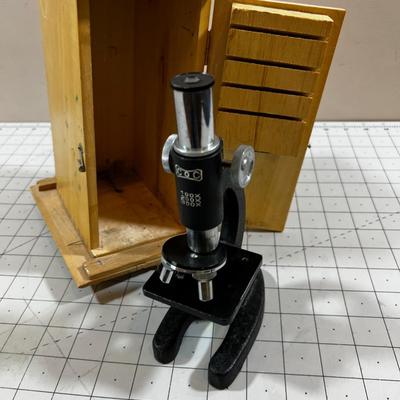 Small Microscope with Wood Case
