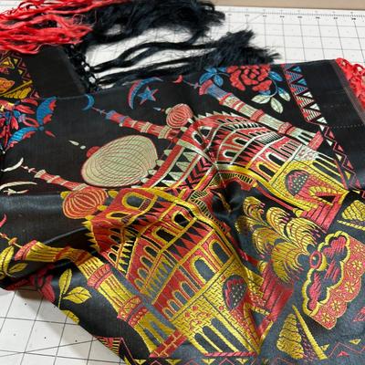 Piano Scarf Black, Gold And Red. Pretty, Almost New