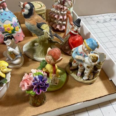 Tray of Figurines: Birds, Babies and Bells 