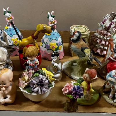 Tray of Figurines: Birds, Babies and Bells 