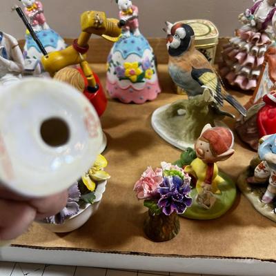 Tray of Figurines: Birds, Babies and Bells 