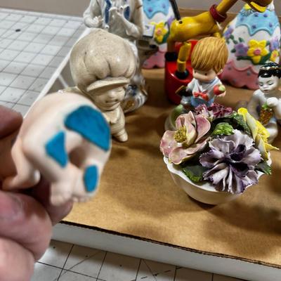 Tray of Figurines: Birds, Babies and Bells 