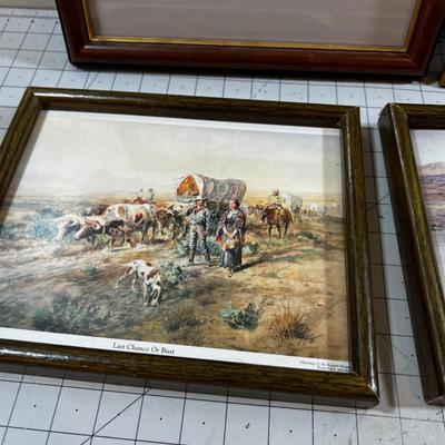 Prints Framed (4) Cottages & Cowboy & Paint by Number. 