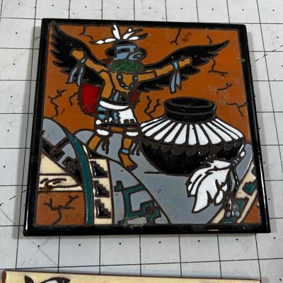 Native American Themed: Trivets, Tiles, Pictures in Sand Paintings 
