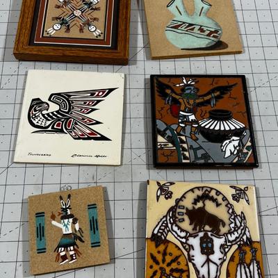 Native American Themed: Trivets, Tiles, Pictures in Sand Paintings 