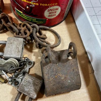 Box of Keys in Pipe Tobacco Can 