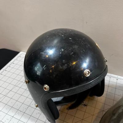 2 Black & White Vintage Motorcycle Helmets 