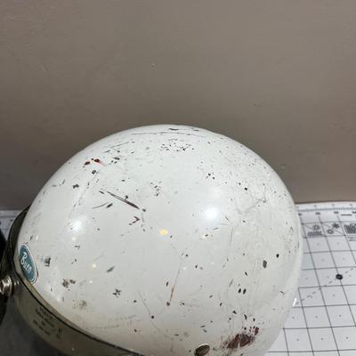 2 Black & White Vintage Motorcycle Helmets 