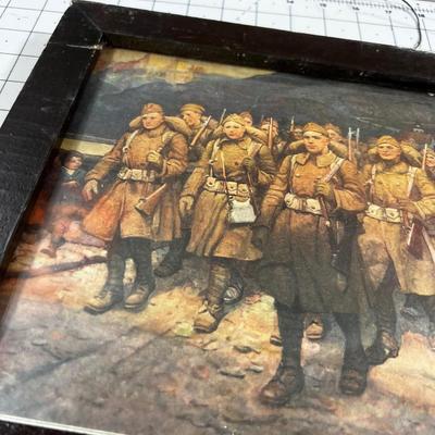 Antique Print of Soldiers Marching off to WWI 