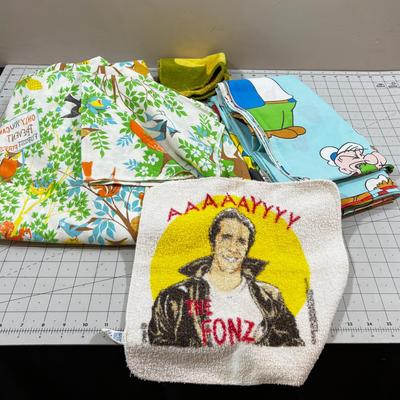 Children's Bed Linens: Smokey the Bear Set, Popeye Flat and Fonzie Wash Cloth