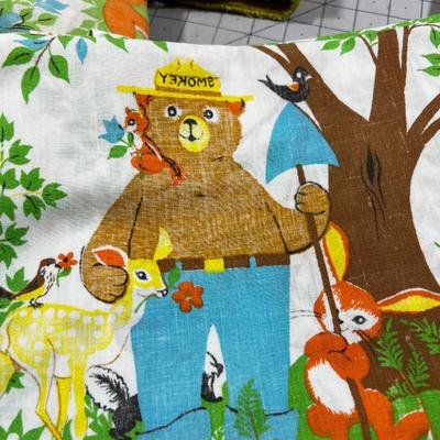 Children's Bed Linens: Smokey the Bear Set, Popeye Flat and Fonzie Wash Cloth
