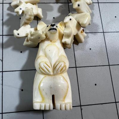 Impressive Necklace! Carved Bear and many animals on Wire plus Silver Ends. 