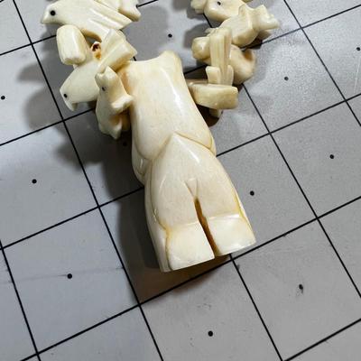 Impressive Necklace! Carved Bear and many animals on Wire plus Silver Ends. 