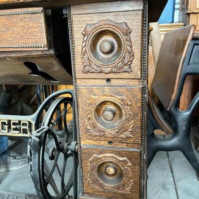 Singer Treadle Machine Cabinet 6 drawer