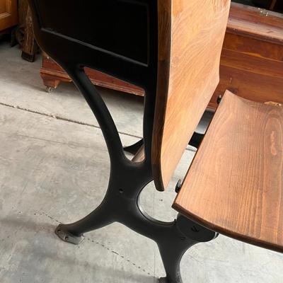 Antique School Desk Cast Iron Wood
