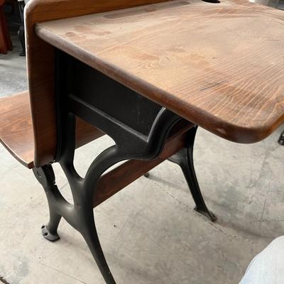 Antique School Desk Cast Iron Wood