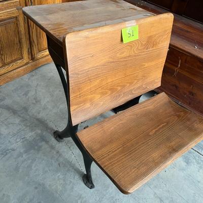 Antique School Desk Cast Iron Wood