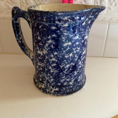 19th Century Blue and White Spongeware Pitcher