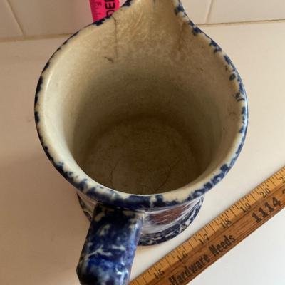 19th Century Blue and White Spongeware Pitcher
