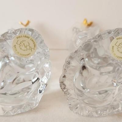 Lot #205  Pair LENOX Lead Crystal Butterfly Candlesticks