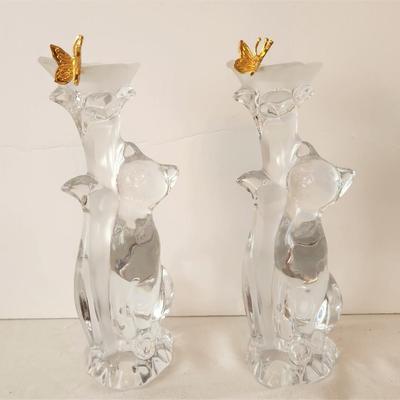Lot #205  Pair LENOX Lead Crystal Butterfly Candlesticks