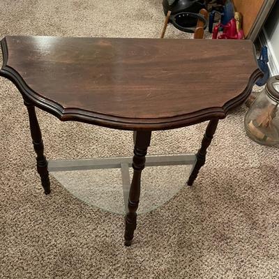 Vintage Wood Half Moon Table with Glass Bottom