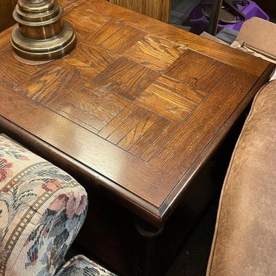 Two Vintage Henredon Block Design End Tables with Shelf Bottom